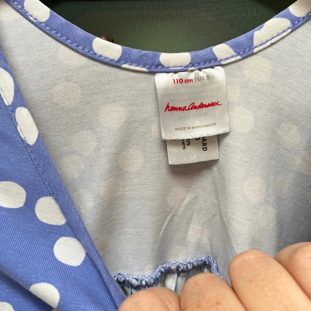 Hanna Andersson Girls Periwinkle Blue Snowflake Polka Dot Pocket Dress Size 5